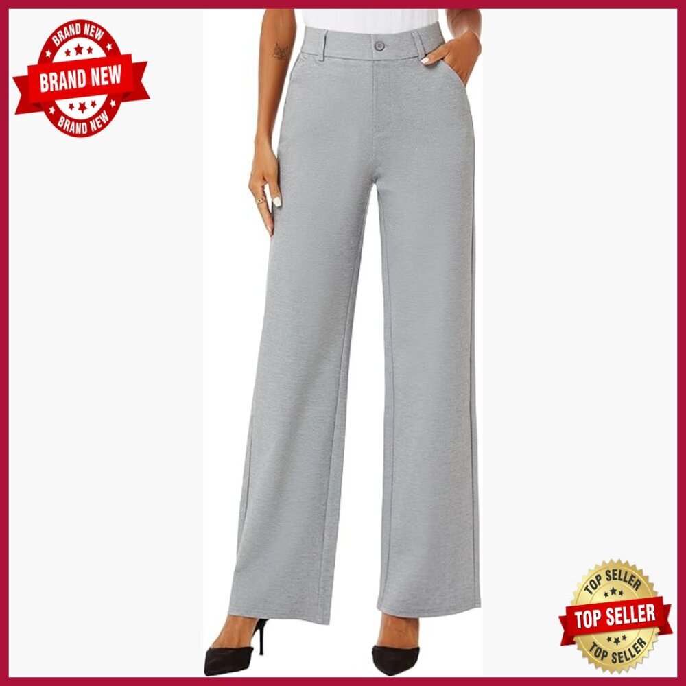 High Waist Wide Leg Trousers with Pockets, Casual Slacks, Straight Leg Pants